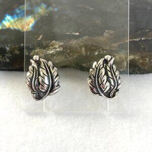 VTG Sterling Silver 925 Leaf Foliage Screwback Earrings